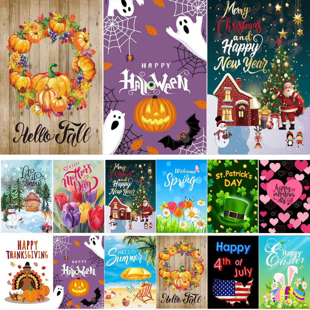 CDLong Seasonal Garden Flag Set of 12, Double Sided 12 x 18 Inch Yard Flags