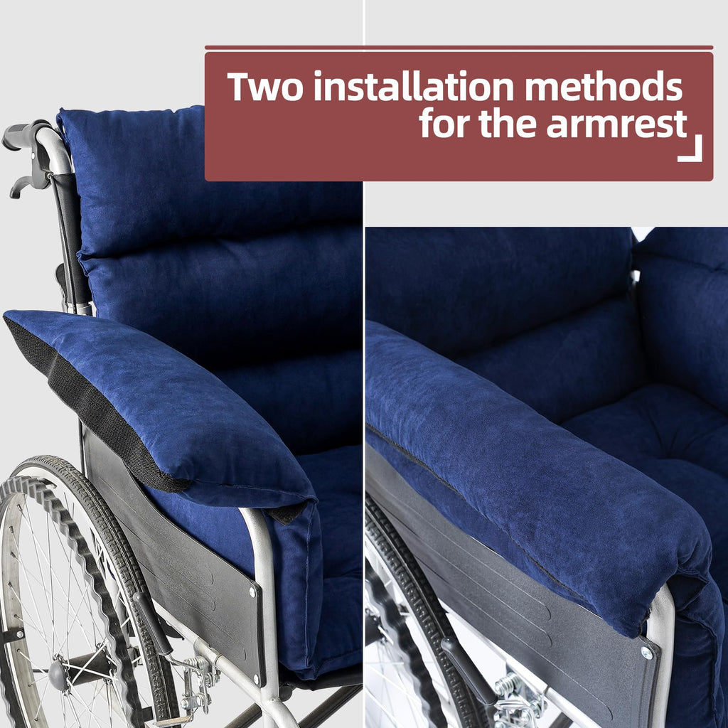 Wheelchair Cushions, Pressure Pain Relief Accessories with Armrest Covers, Supports Coccyx & Back, Non-Slip, Fits Wheelchair with 16'' Length Armrest (Navy)