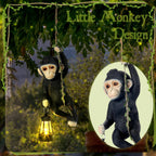 Rossesay Solar Light Outdoor Monkey Statues Black 13.78 Inch Resin Chimpanzee Baby Monkey Climbing on Vine with LED Lantern Waterproof Hanging Figurine with Hook for Yard Garden Wall