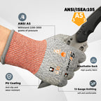 Schwer 12 Pairs ANSI A5 Cut Resistant Work Gloves, Cut Proof Gloves with PU Coating, Used for Metal Fabrication, WoodWorking, Construction, Non Slip, Durable, Non PFAS, XL, CR3088