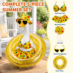 DaGailen Summer Porch Goose Outfits 23 Inch, Yellow Polka Dot Porch Goose Bikini with Swim Ring, Sun Hat Heart Sunglasses Porch Goose Accessories for Yard Garden Patio Decor