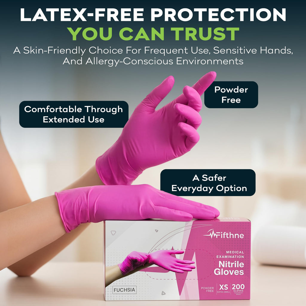 Fuchsia Hot Pink Nitrile Disposable Gloves - 50 Count - 3 Mil Nitrile Gloves Medium - Powder and Latex Free Rubber Gloves - Surgical Medical Exam Gloves - Food Safe Cooking Gloves