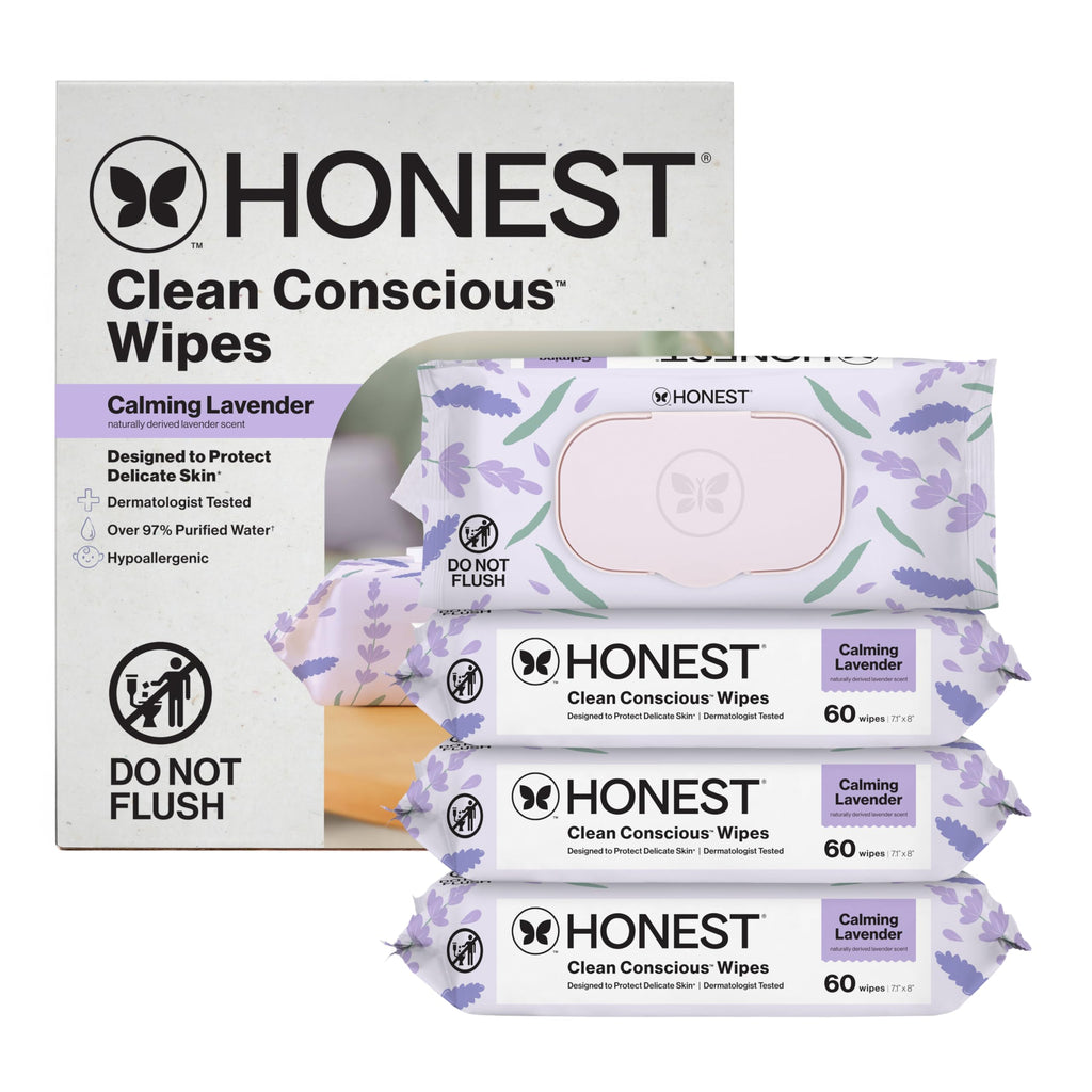 The Honest Company Calm and Cleanse Naturally Scented Wipes, Cleansing, Multi-Tasking, 99% Water Plant Based, Hypoallergenic, Lavender, 240 Count