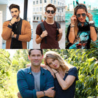 LOWNOUR Black Leather Bracelets for Men Women 5pcs Mens Bracelet Leather and Steel Braided Cuff Bracelets (A- 7.5inch)