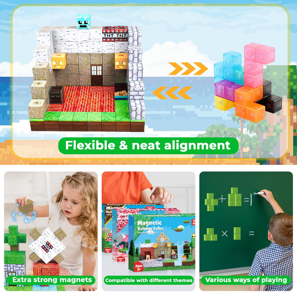 ToyUnited 150PCS Magnetic Blocks - Magnetic Building Blocks, Magnet Cubes Toys Stacking, Build Forest World Set, STEM Montessori Sensory Toys for Kids Boys Girls Ages 3-5 6-8 Easter Birthday Gifts