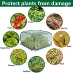 2 Pcs Pop Up Mesh Plant Cover, 35" x 35" x 27.5" Foldable Plant Protector Mesh Plant Enclosure, Garden Net Cage Guard Cover with 8 Ground Stakes for Protecting Plant Vegetable Fruit from Birds Insects