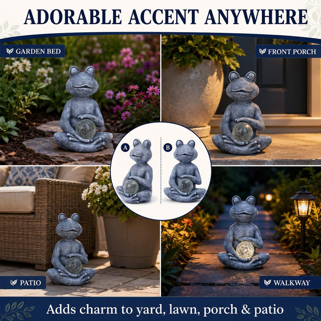 Fashionoda Solar Meditating Yoga Frog Statue 6.8L x 9.65H