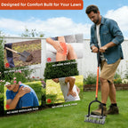 GAINO Manual Lawn Aerator Tool with 15 Spikes, 32"-35" Adjustable T-Handle Aerator for Lawn, Automatic Dirt Ejection Design, Heavy Duty Yard Grass Aerator for Soil Compaction, Black & Orange