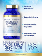 Carlyle Magnesium Glycinate | 665 mg | 250 Capsules | Non-GMO and Gluten Free Formula | Essential Buffered Mineral Supplement