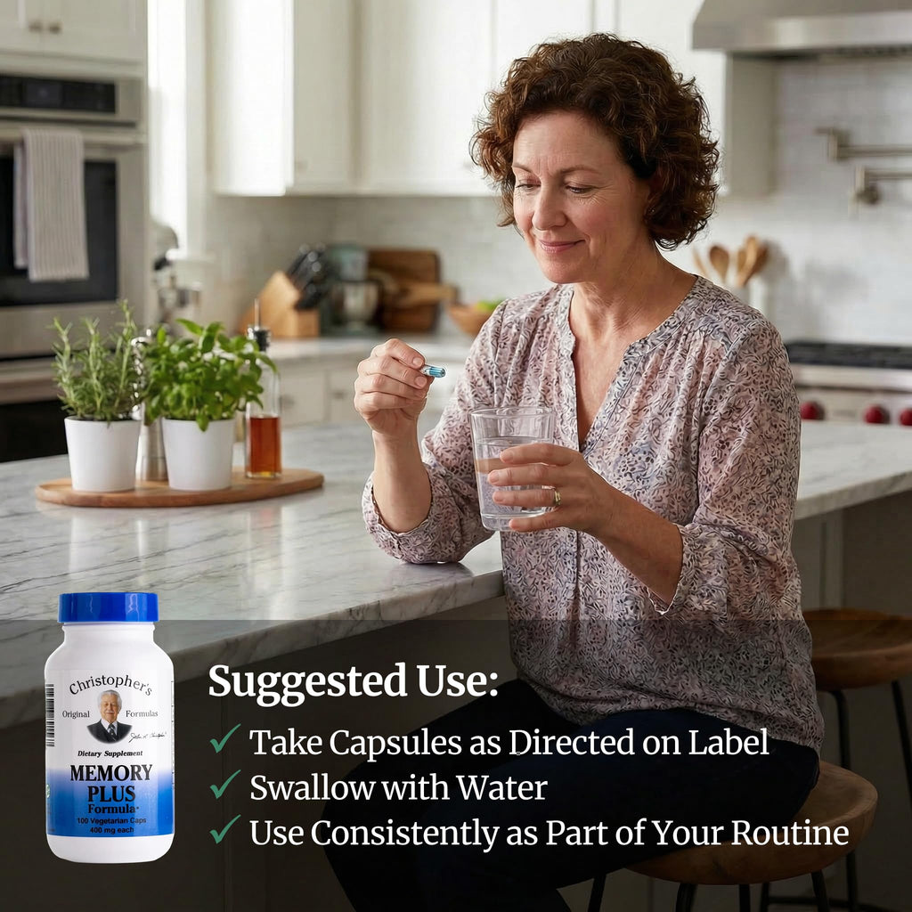 Christopher's Original Formulas Memory Plus Herbal Blend - Brain Supplements for Memory & Focus - Supports Cognitive Function, Energy, & Alertness