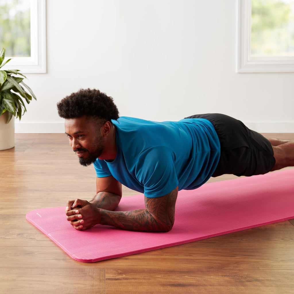 Amazon Basics 1/2 Inch Extra Thick Exercise Yoga Mat with Carrying Strap for Home Workouts and Fitness, 74" x 24" x 0.5", Pink