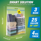 HIBAG 25 Gallon Jumbo Storage Bags, 35” x 24” Resealable Clear Bags with Handle, Extra Large XL Heavy Duty for Clothes Pillow Travel Moving, Pack of 3