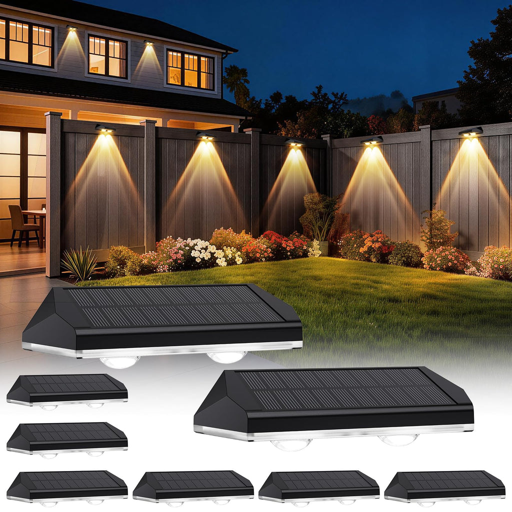 AUDLES Solar Fence Lights Outdoor, 3 Modes Warm/Neutral/Cool White Fence Lights Solar Powered for Outside, IP65 Waterproof, 60 Lumens Solar Light for Step, Pathway, Garden, Deck, Stairs - 8 Pack