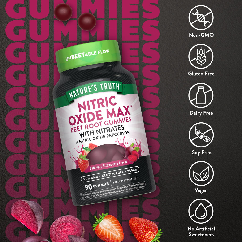 Nature's Truth Nitric Oxide Beet Root Gummies | 90 Count | with Nitrates