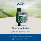 Orbit Programmable Digital Hose Watering Timer - 1 Outlet - Battery Powered - with LCD Screen - Built-in Rain Delay - Water-Resistant - 62061