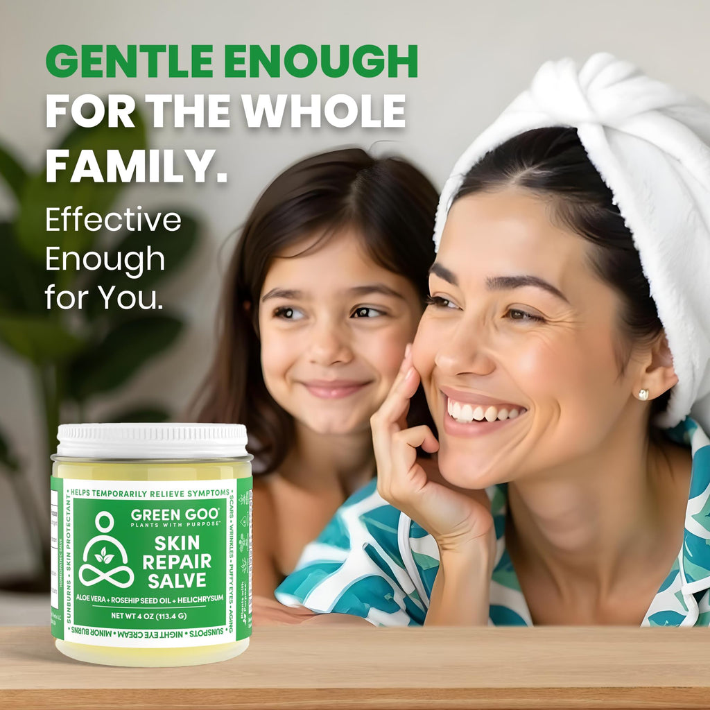 Green Goo Skin Repair Healing Salve, Natural Body & Face Moisturizer with Aloe Vera, Improves Skin's Appearance, Great for Scarring & Wrinkles, 4 Oz