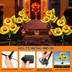 stadeco Halloween Decorations Outdoor, 3 Pack Solar Scary Skull Sunflowers Lights,Waterproof Solar Flowers Lights Garden Decor for Halloween Yard Patio Lawn Party Decor