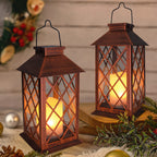[2 Pack] TAKE ME 14" Solar Lantern Outdoor Garden Hanging Lantern Waterproof LED Flickering Flameless Candle Mission Lights for Table,Outdoor, Halloween Decor Lights