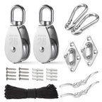 LAIWOO M25 Stainless Steel Pulley System Kit-Heavy-Duty Pulley Wheel, Pulley Block with Nylon Rope, Hooks, Eye Pad Plate, and Rope Cleat - Ideal for Lifting, DIY Projects, and Clothesline (2 Pack)