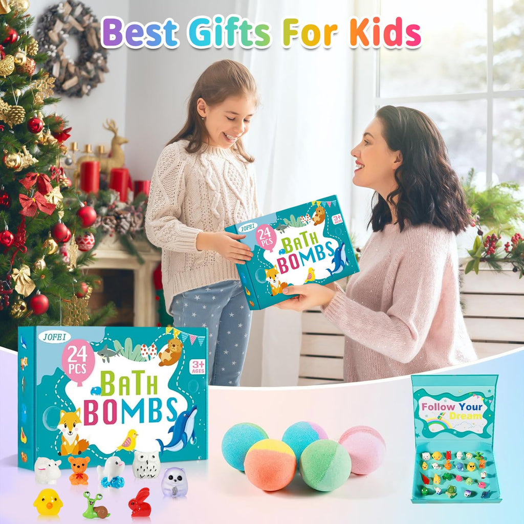Bath Bombs for Kids with Surprise Inside, 24 Pack Kids Bath Bombs with Toys Inside Gift Set, Kid Bubble Bath Fizzy for Girls Boys with Bath Toys