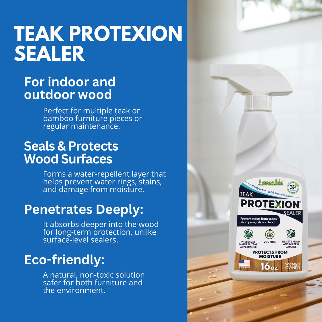 EcoDecors Loveable 24 oz Spray Bottle Teak Oil and Loveable Protection 16 oz Teak Sealer For Outdoor Furniture
