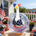 APHIUFR 4th of July Porch Goose Outfits,3 Pcs Goose Outfit Set with Bow Headband,Bikini Skirt and Swim Ring,Fits 23-Inch Lawn Goose Statue,Patriotic Porch Goose Clothes for Yard Garden Patio Decor