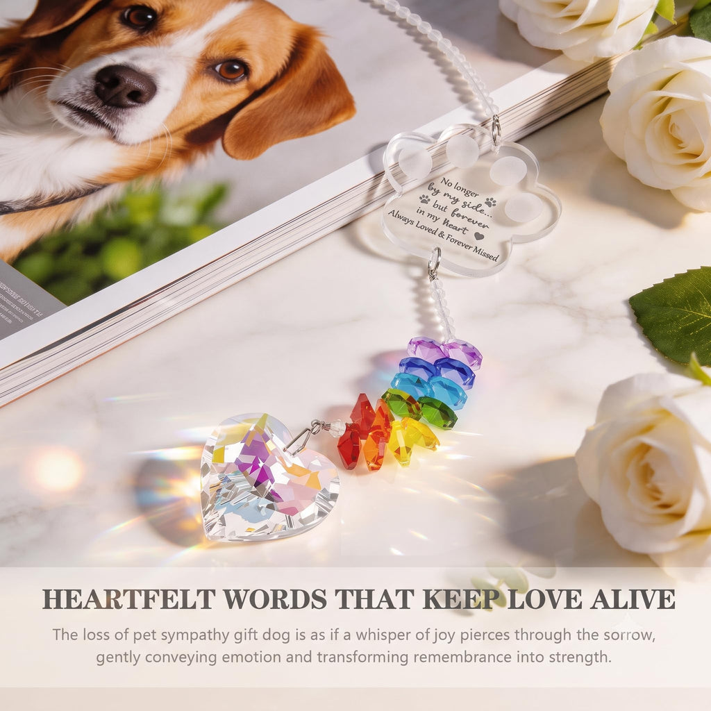 Dog Memorial Gifts, K9 Dog Memorial Crystal Suncatcher, Pet Loss Gift, Pet Sympathy Remembrance Bereavement Gifts (Color-Pet Paw)