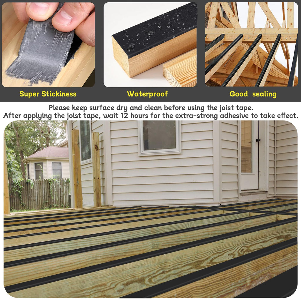 Hanotic Joist Tape for Decking 2'' X 50', 6 Rolls Weather Resistance Butyl Tape, Waterproof and Anti-Corrosion, Self-Adhesive for Wood Joists Decks Beams Roof Extend Deck Life