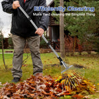 PEAKCLOUDS Adjustable Metal-Leaf Rake with Telescopic Handle - Lawn & Garden Tool for Grass, Leaves & Shrubs - Heavy Duty Yard Rake for Adults, Women & Kids