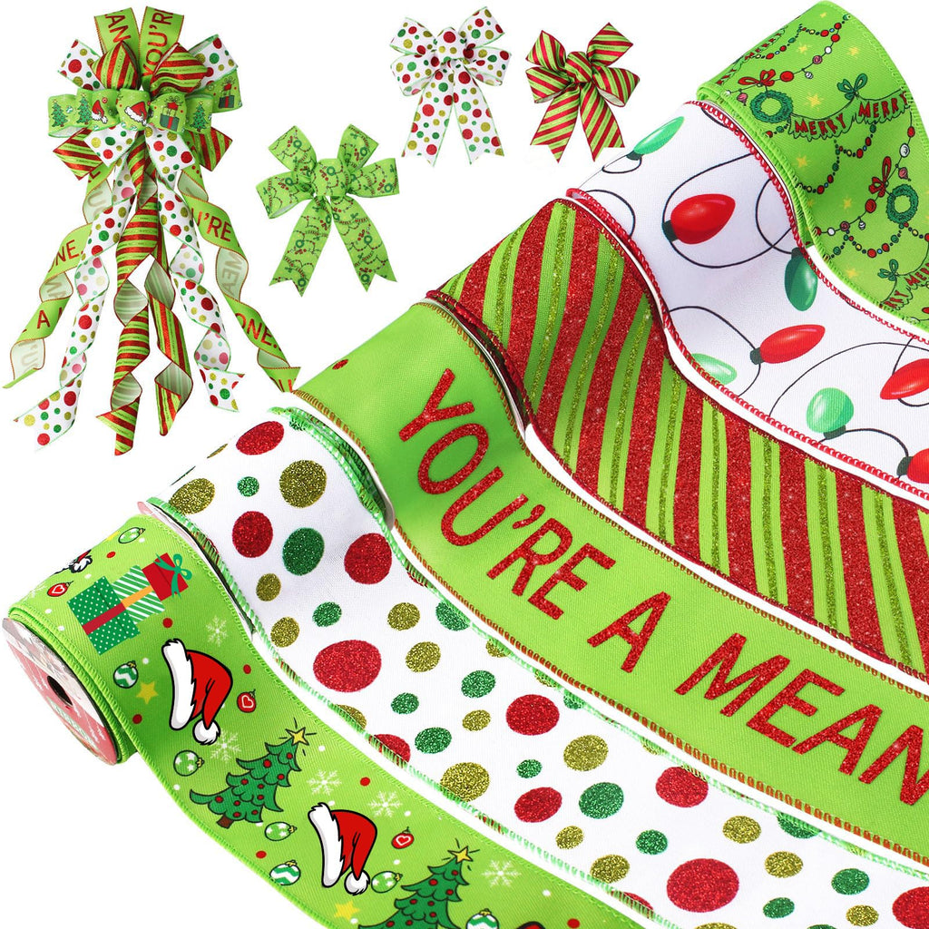 Tsorode Christmas Ribbon Wired 2.5 inch,6 Rolls 30 Yards Christmas Ribbon