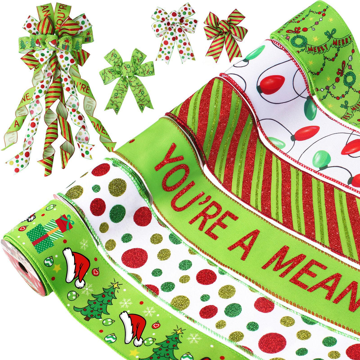 Tsorode Christmas Ribbon Wired 2.5 inch,6 Rolls 30 Yards Christmas Ribbon