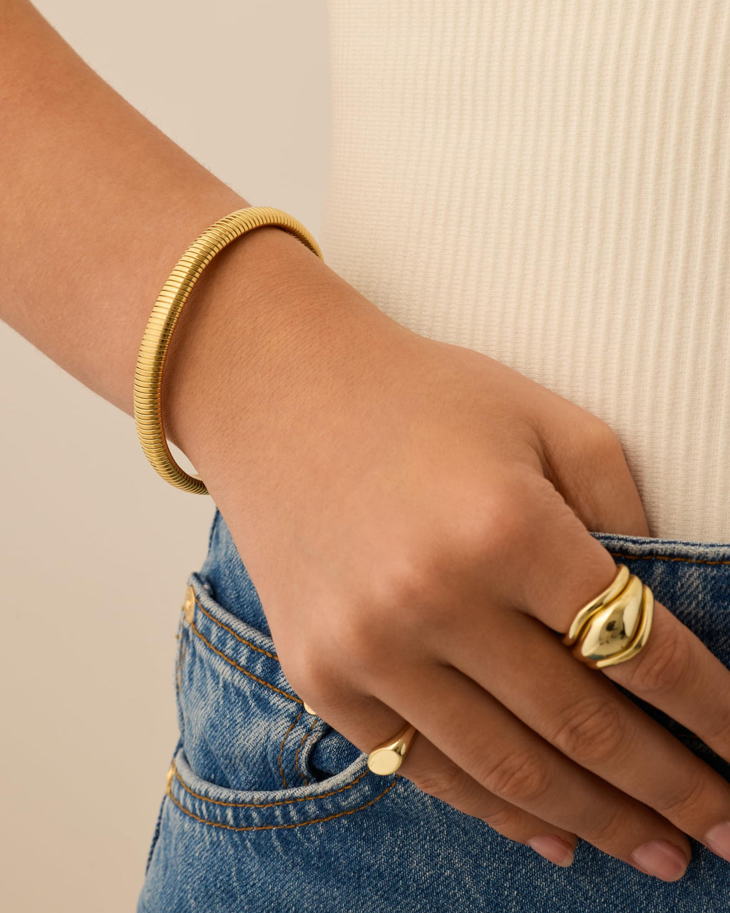 PAVOI Chunky Bangle Bracelet, 14K Gold Plated, Yellow Gold