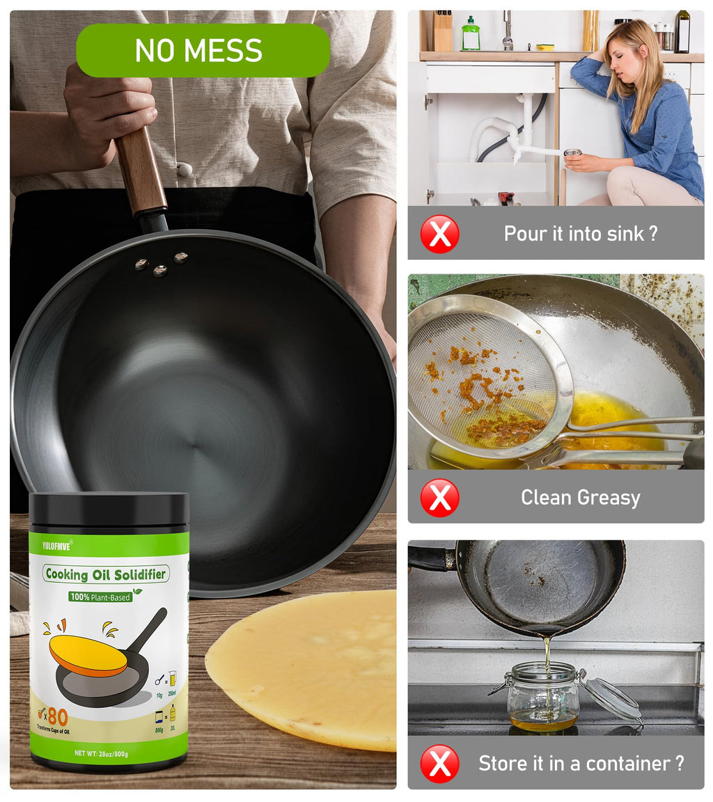 YULOFMVE Cooking Oil Solidifier Powder, Solidifies Up to 80 Cups from Mess, 100% Plant-Based Used Oil Solidifying Powder, Grease Hardener Disposal for Kitchen
