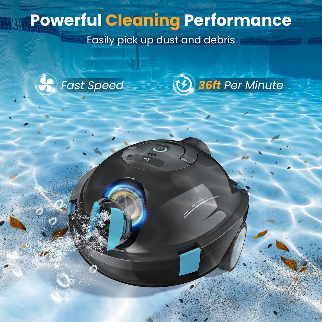Y10 Cordless Robotic Pool Cleaner, Automatic Pool Vacuum - 90 Mins Runtime, Powerful Suction, Self-Parking, Lightweight for Above/Inground Pools Up to 65ft/1100 Sq.Ft (Coal)