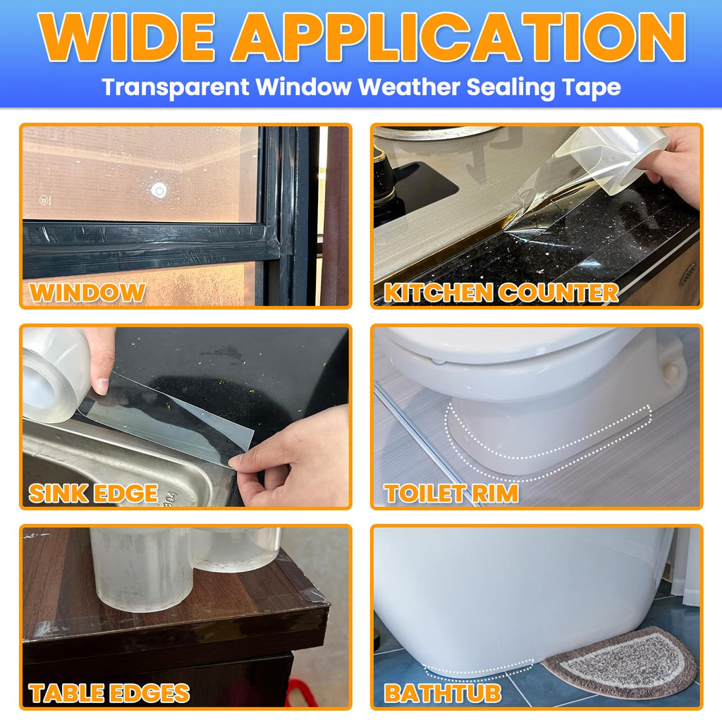 Transparent Window Weather Sealing Tape 3 Inch x 33 FT Clear Window Insulation Sealing Tape No Residue Sealing Film Tape