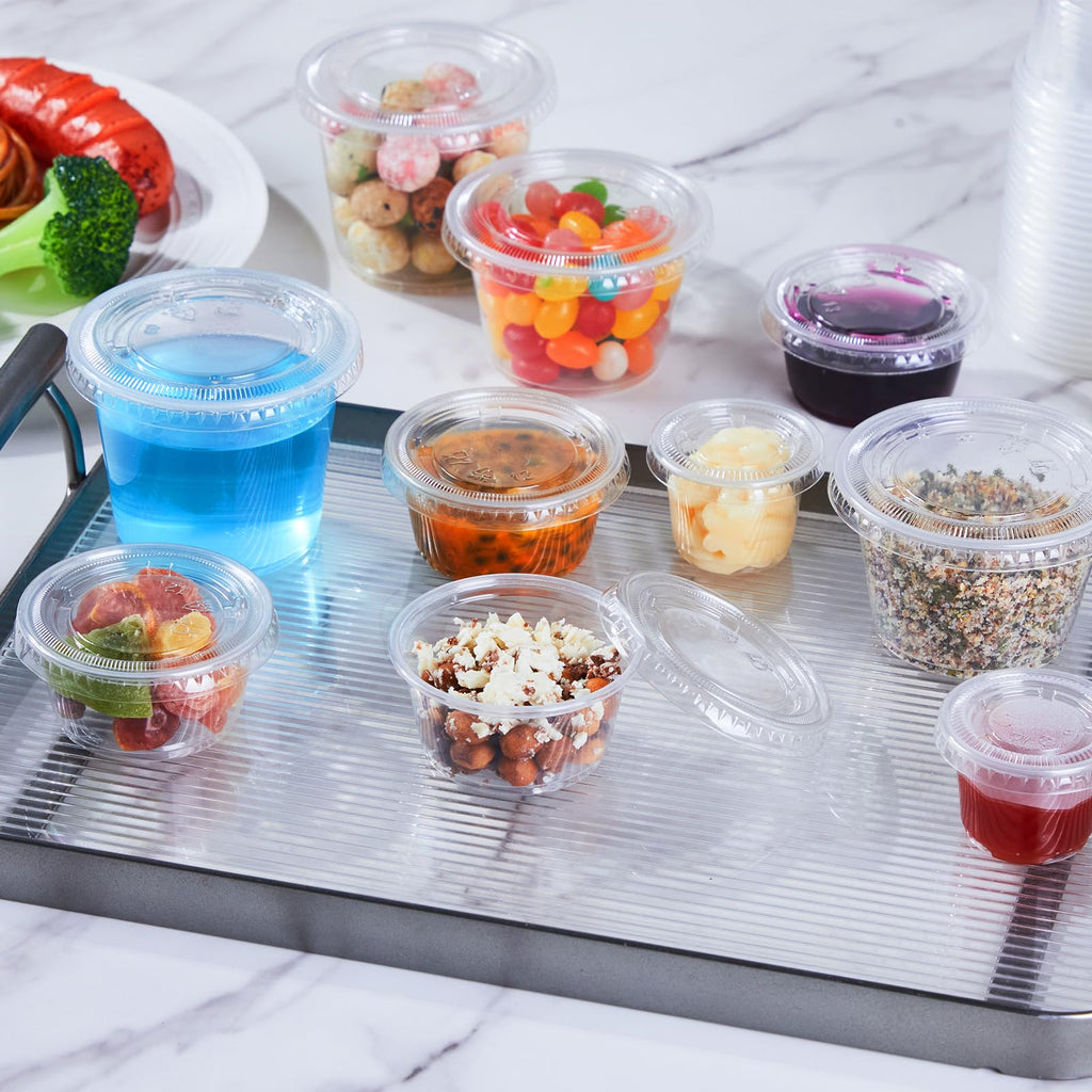 Lamosi 500 Set 1 oz Jello Shot Cups with Lids, Small Plastic Food Portion Condiment Cups with Lids, Food Safe Disposable Soufflé Storage Containers for Salad, Dressing, Sauce, Dipping, Snacks