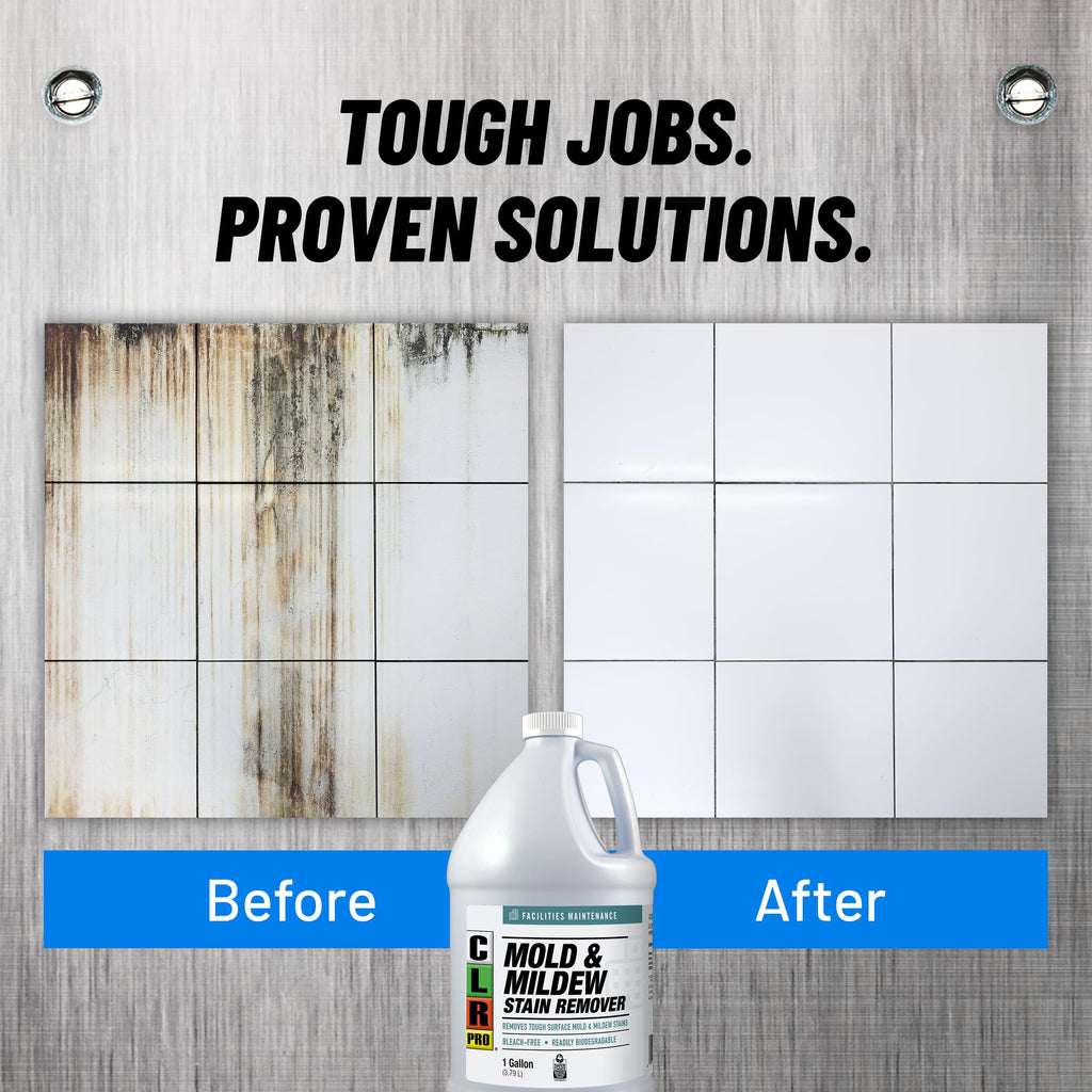 CLR PRO Heavy Duty Bleach-Free Mold and Mildew Stain Remover, 1 Gallon Bottle, Unscented Multi-Surface Stain Remover, Works on Tile, Wood, Concrete, Glass and More
