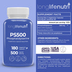 Phosphatidylserine Pure 500mg – 180 Vegetarian Pills, 3-Month Supply, Supplement for Strengthening Memory, Focus & Cognitive Function, Made in USA, Lab Tested, Non GMO
