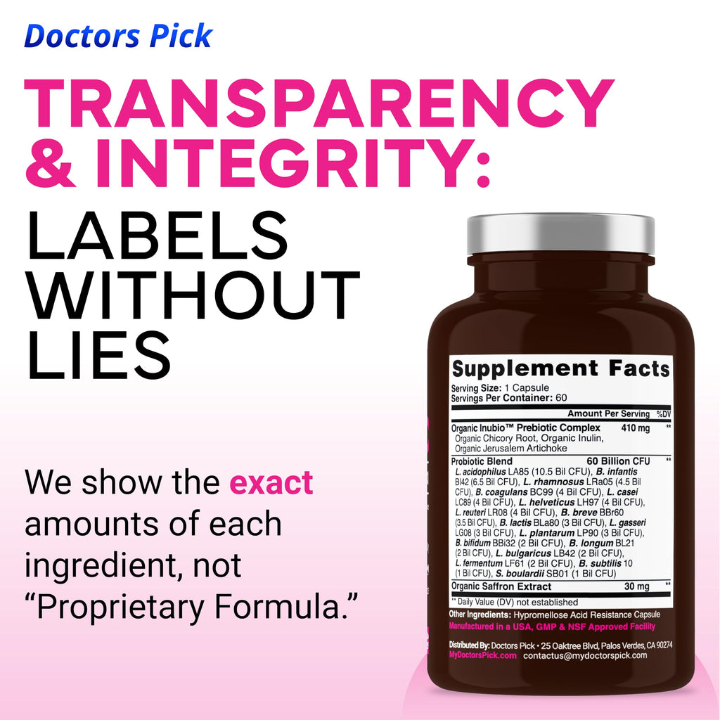 Doctors Pick Fem Pro Probiotics for Women. 17 Clinically Effective Strains for Vaginal, Digestive & Immune Support, Urinary Tract Health, pH Balance and Mood. 60 Veggie Capsules, 2 Month Supply