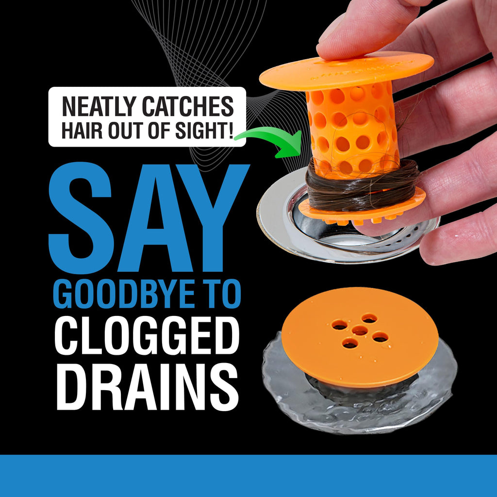 TubShroom Bathtub Drain Hair Catcher – In-Drain Tub Strainer & Clog Prevention Protector, Fits Standard 1.4”–1.75” Tub Drains, Easy Clean, Captures Human & Pet Hair out of Sight (Orange)