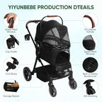 Foldable Dog Stroller, 3 in 1 Pet Stroller for Small Medium Dog Cat up to 50lbs, Detachble Portable Pet Bag, Storage Basket and One-Button Folding Frame