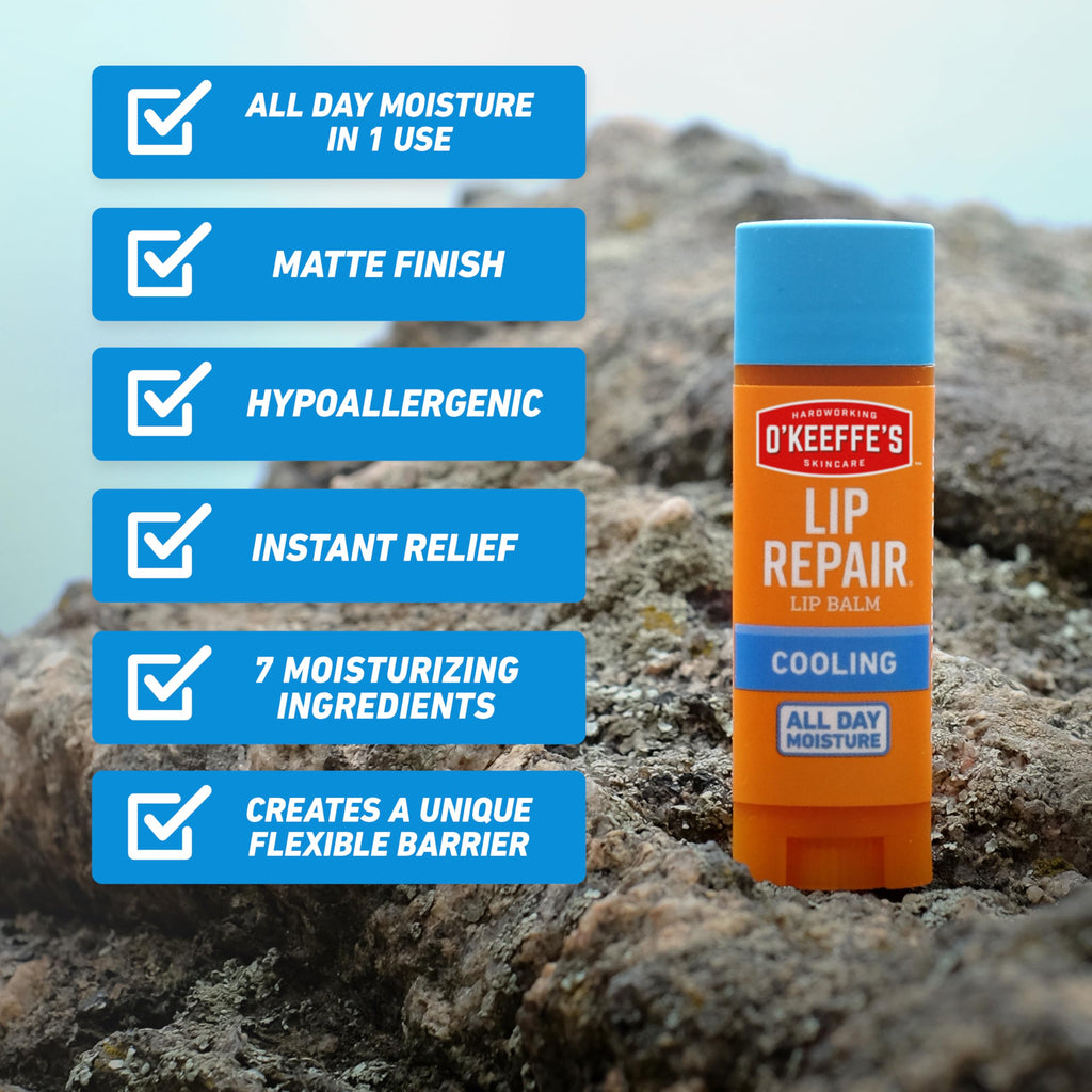 O'Keeffe's Lip Repair Lip Balm With Cooling Relief for Dry, Cracked Lips - Stick (4 Pack) - Moisturizer for Very Dry Lips