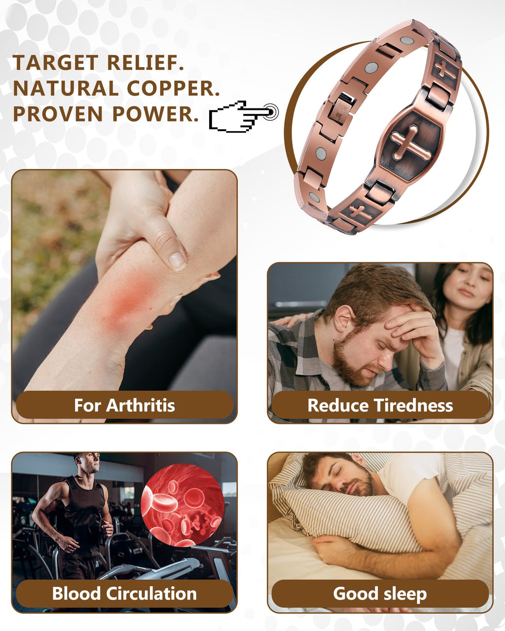 Feraco Copper Cross Bracelet for Men,Magnetic Therapy Christian Bracelets