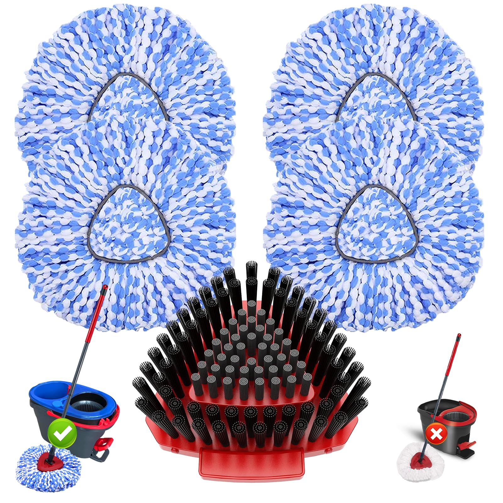 Fatmass 5 Pack Spin Mop Head Replacement for O Cedar RinseClean 2-Tank System,Include 4 Mop Replace Heads + 1 Upgrade Scrubber Brush, 100% Microfiber Mop Refills Deep Cleaning Machine Washable