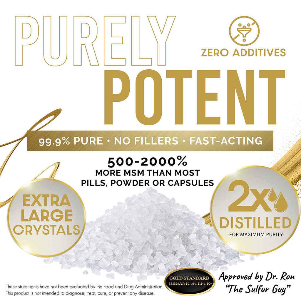 Gold Standard Organic Sulfur Crystals 1lb - 99.9% Pure MSM Crystals - High-Purity MSM Supplement Powder - Large Granular Flakes - 3rd Party Tested for Purity