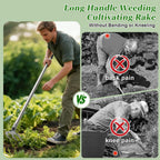 COCONUT 50” Long Handle Weeding and Cultivating Rake, 3-Tine Garden Rake for Stand Up Gardening, No Bending or Kneeling to Loosen Soil, Heavy Duty Steel with D-Grip Handle