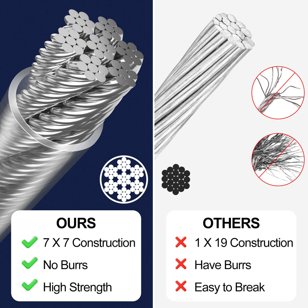 phepetroll 1/8" Wire Rope Kit 236FT Stainless Steel Aircraft Cable with M5 Turnbuckles, 7x7 Strand Core Vinyl Coated Guy Wire Tensioner Kit for Garden String Light, Pictuer, Clothes, Curtain Hanging