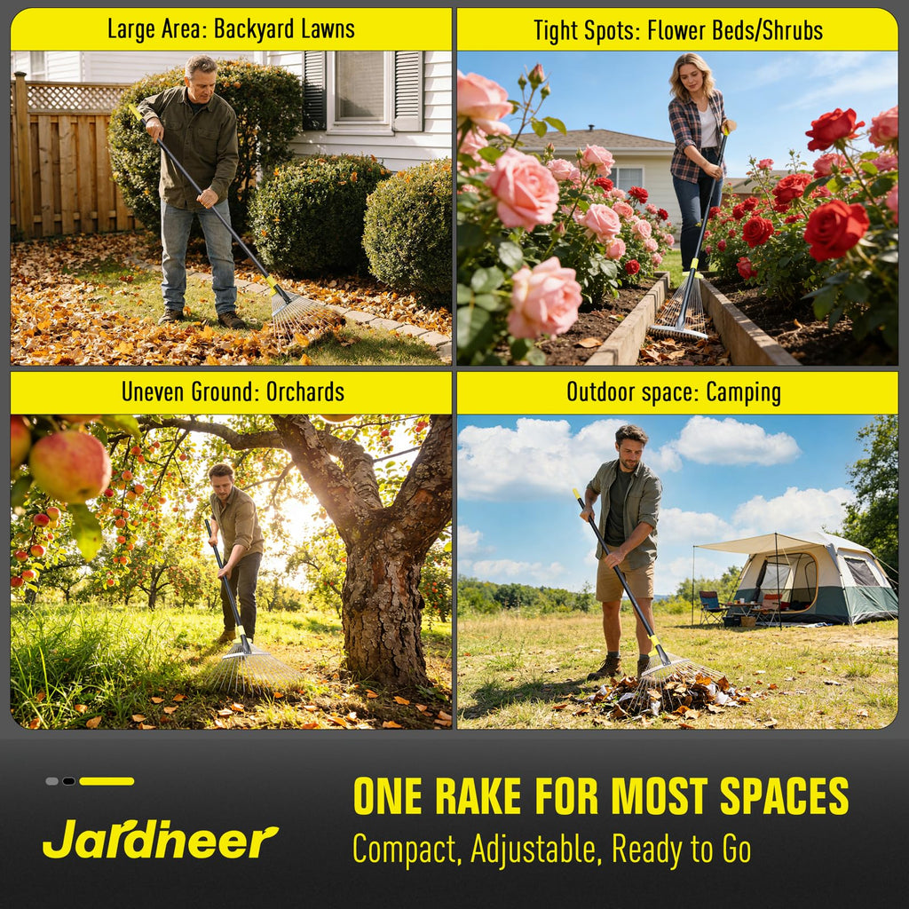 Jardineer Adjustable Leaf Rake, Expandable Lightweight Metal Yard Rakes