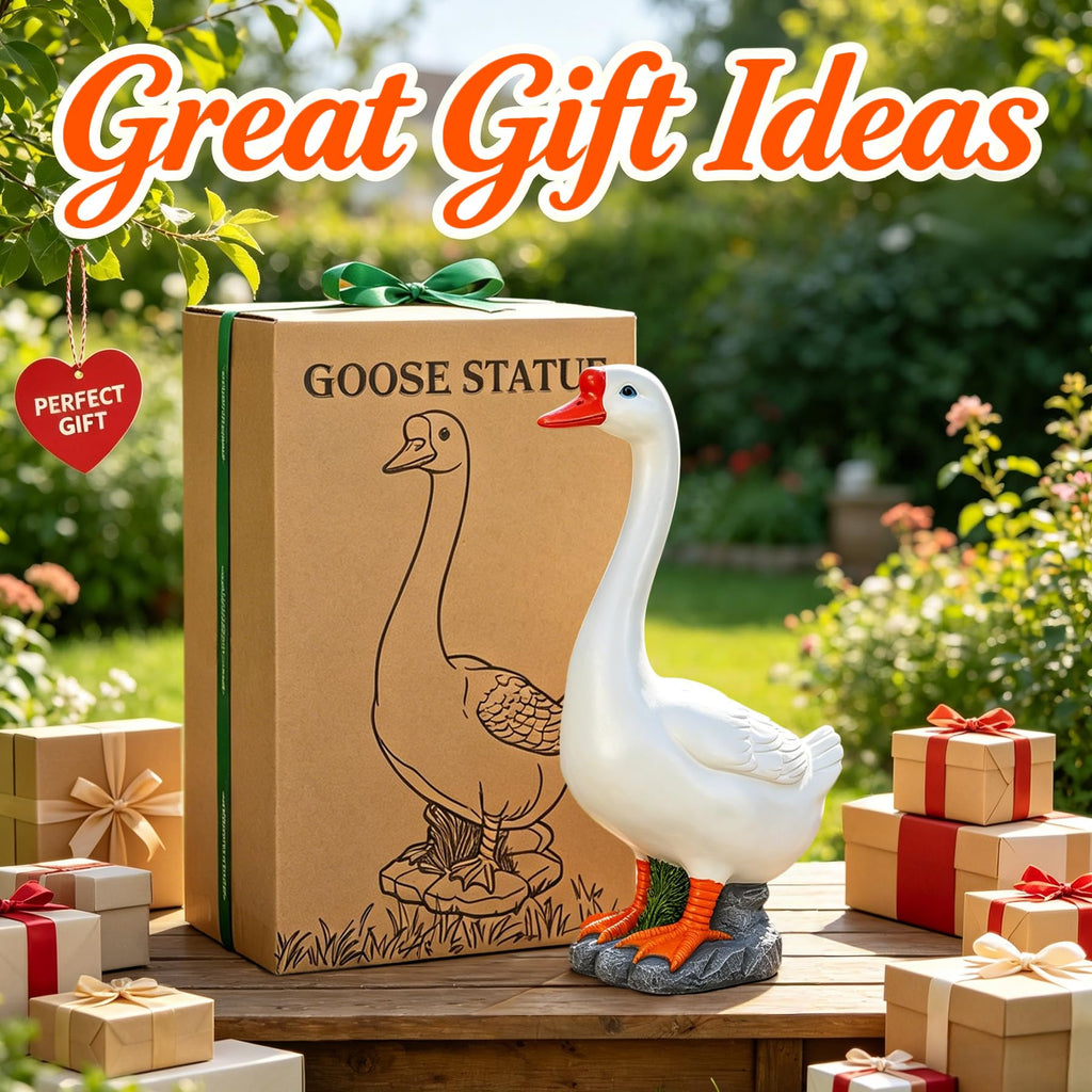 RiKoDaM Large Porch Goose Statue,Resin Front Porch Goose Decor,20In,White