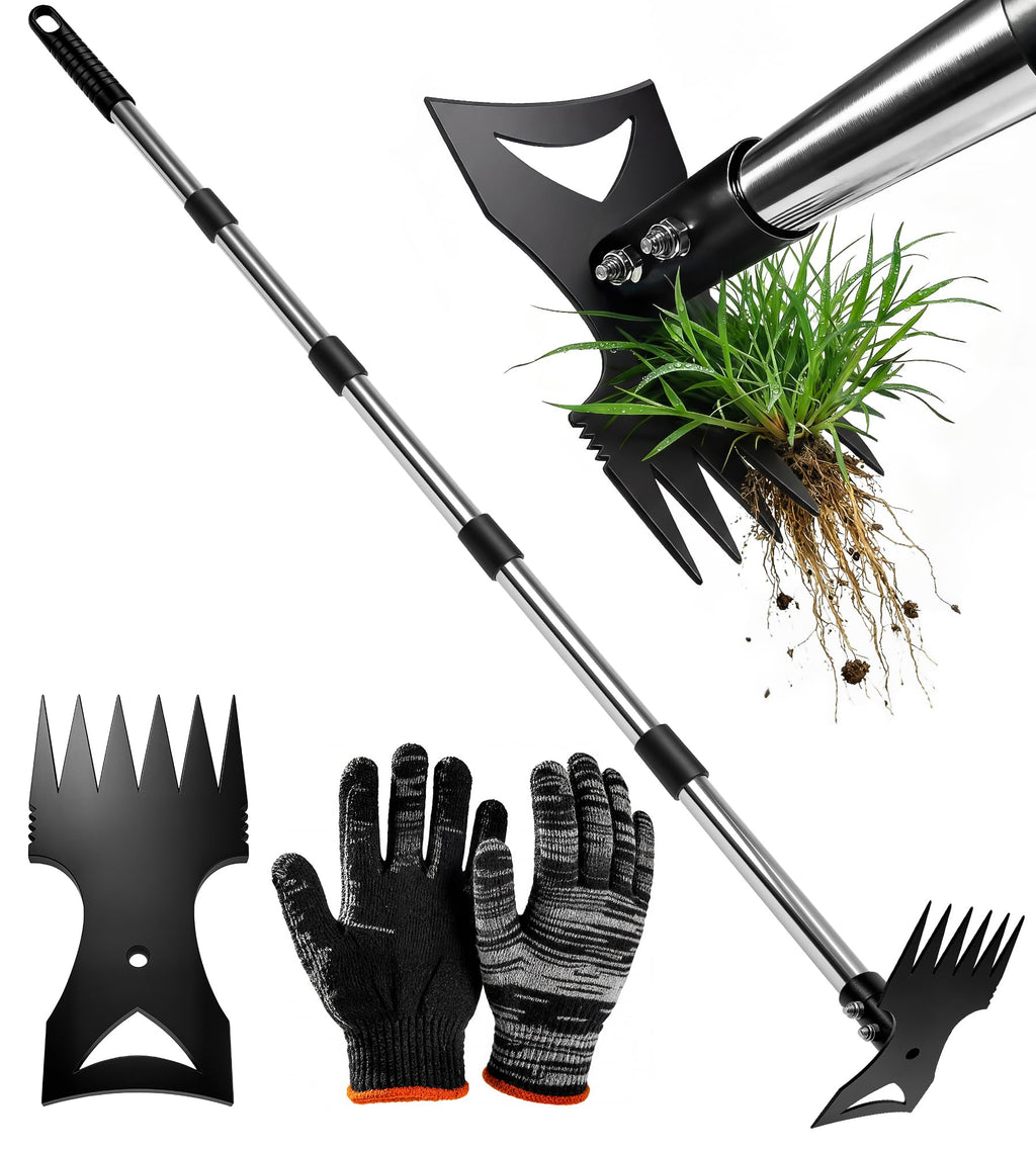 71in Weed Puller Tool with Long Handle, Adjustable Garden Hoe and Weed Rake